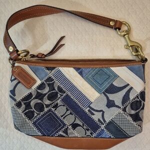 Coach Blue and Brown Patchwork Wristlet